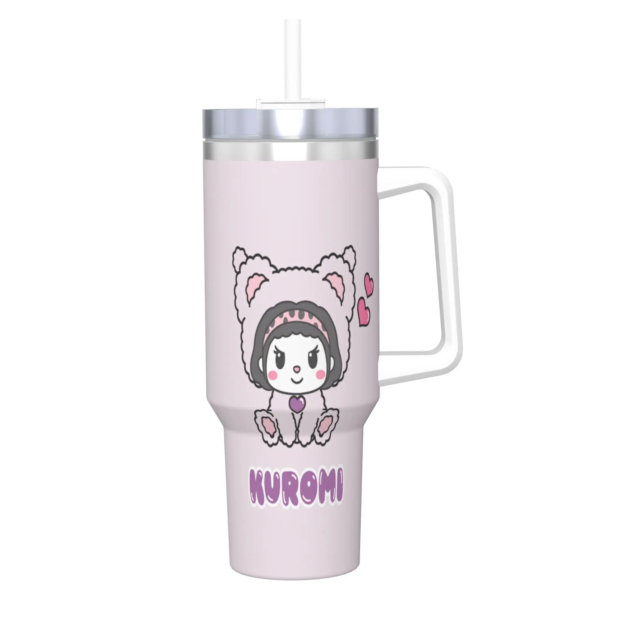 

Kuromi милый мультяшный стакан из нержавеющей стали, дорожные автомобильные кружки, большие термочашки, сохранение тепла, холодный и горячий, чай с молоком, вода