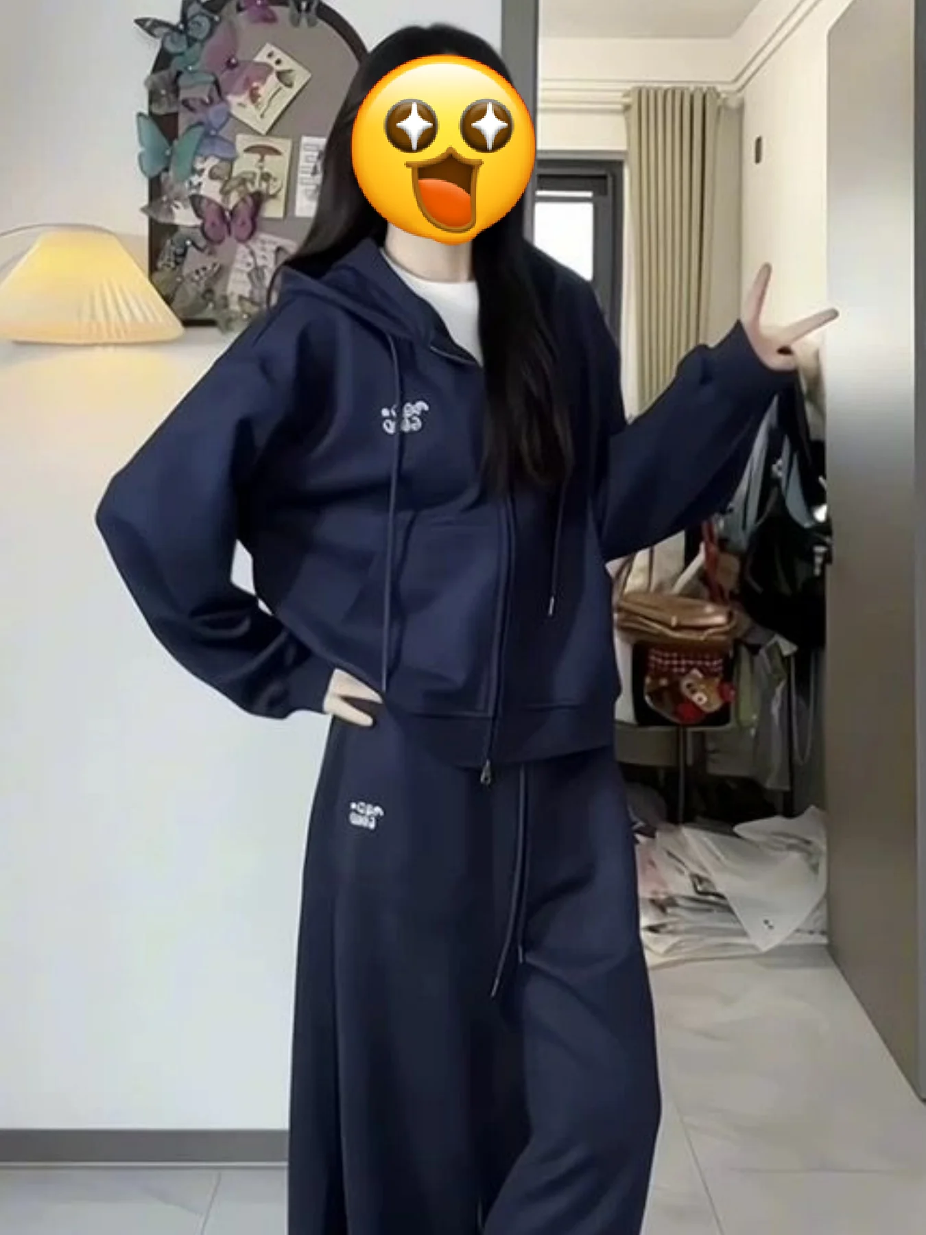 Retro Sportswear Suit for Female Students, Loose and Slimming, Fashionable Hooded Sweatshirt, Casual Two-Piece Set, Running Trend, Winter Fleece-Lined and Thickened