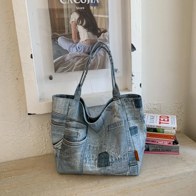 SHELKSBAG Jeans Ladies Purse for Women's Tote Bags Fashion Denim Light Weight Signle Strap Womens Shoulder Bags Female Hand Bag