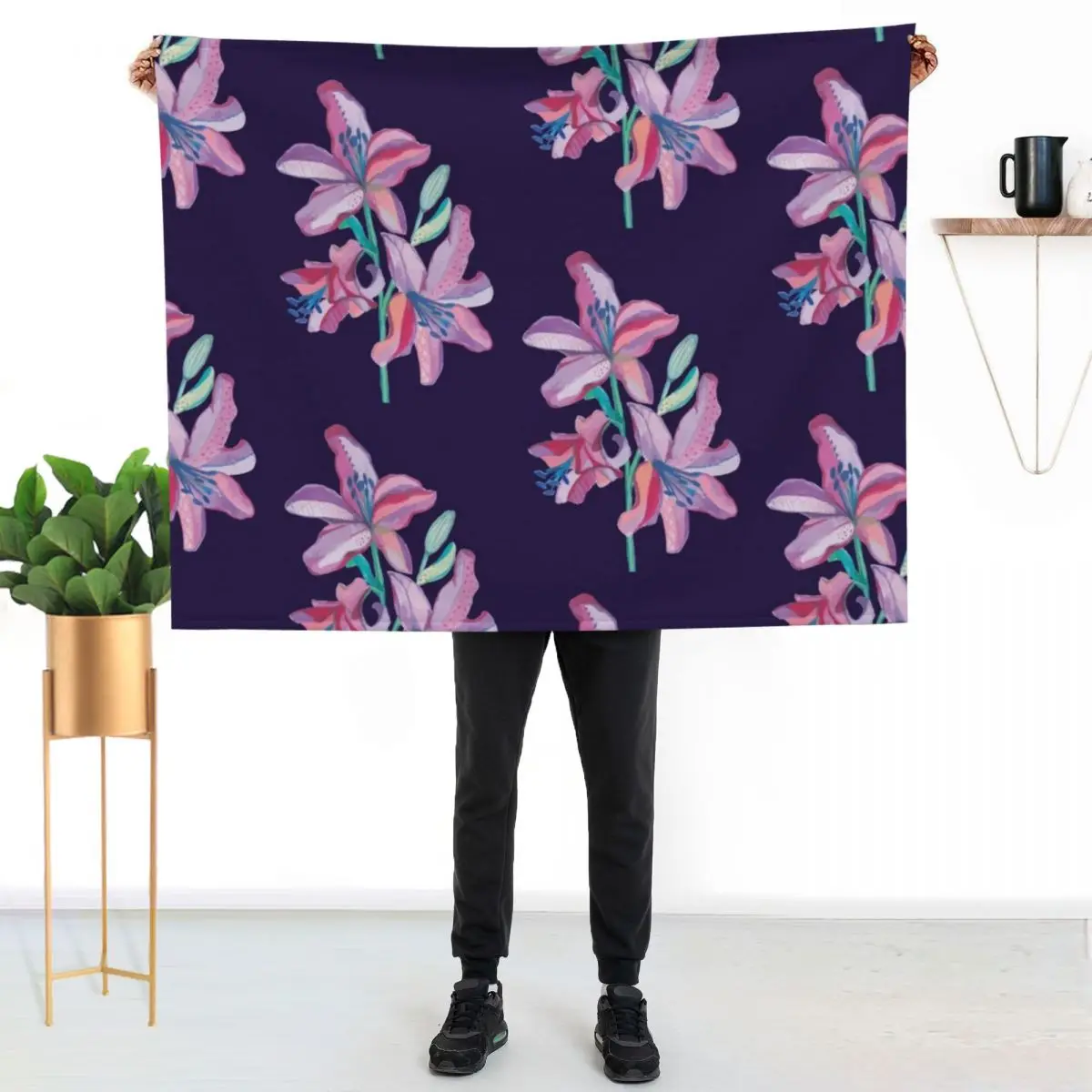 Lily Flower Artwork Throw Blanket blankets ands Flannel Fabric Loose Decorative Throw warm winter Thermal Blankets