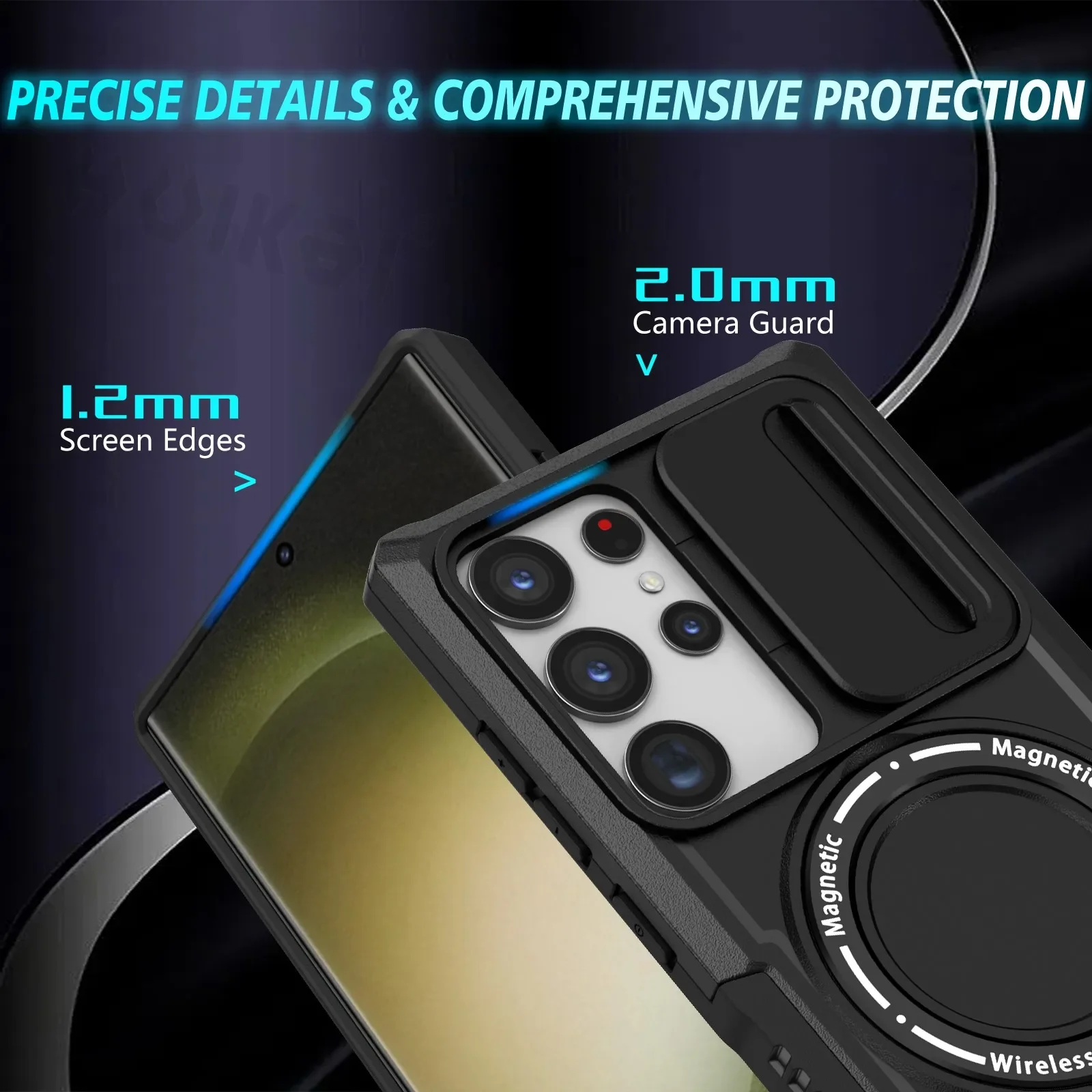 Case For Samsung S23 Ultra S23 S22 S23FE S21FE Magnetic Slide Camera Heavy Duty Shock Absorption Body Protective Kickstand Cover