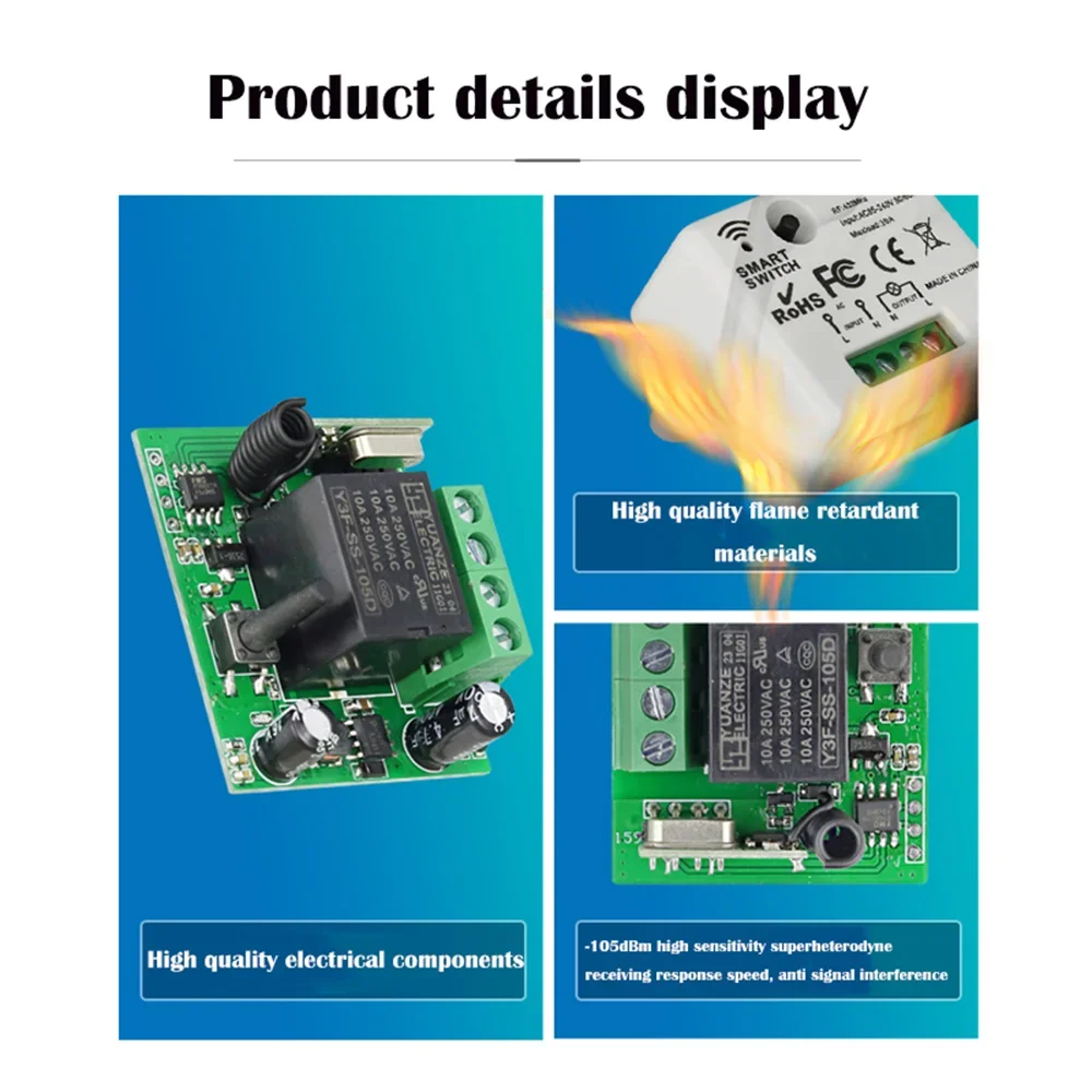 AC 110V 220V Wireless Remote Control Switch 1CH relay 433Mhz Receiver Module For learning code Transmitter Remote