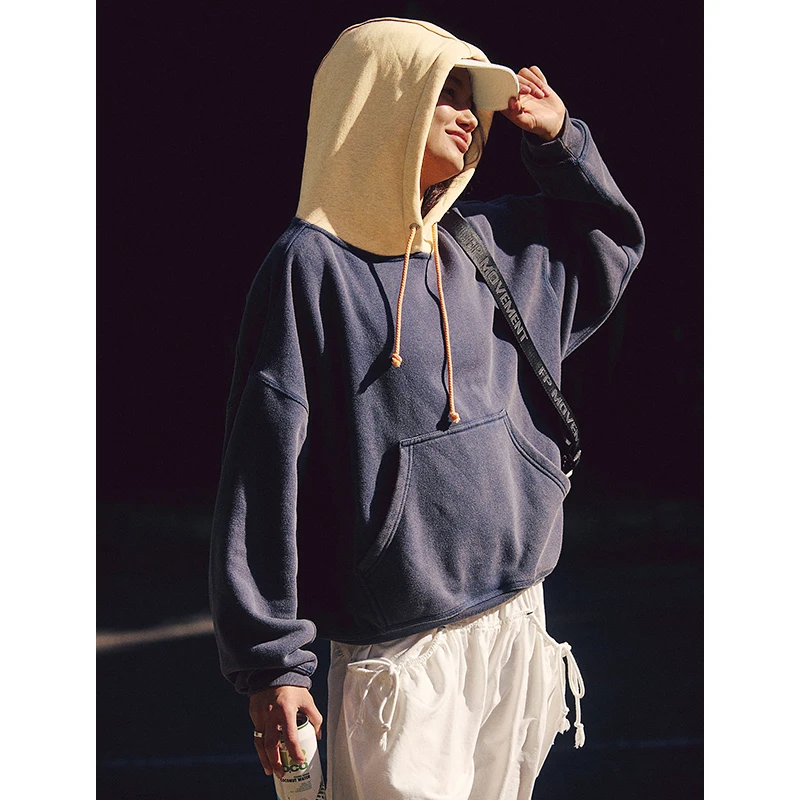 Autumn Winter Two-Tone Color Hoodies For Women, Cozy Oversized Pullover Sweatshirt With Pockets, Casual Streetwear Fashion