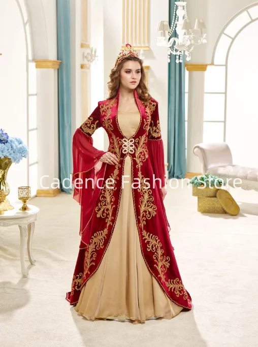 Красные традиционные винтажные бархатные турецкие свадебные платья по индивидуальному заказу, этнический халат, ближневосточные свадебные платья, платья de novia