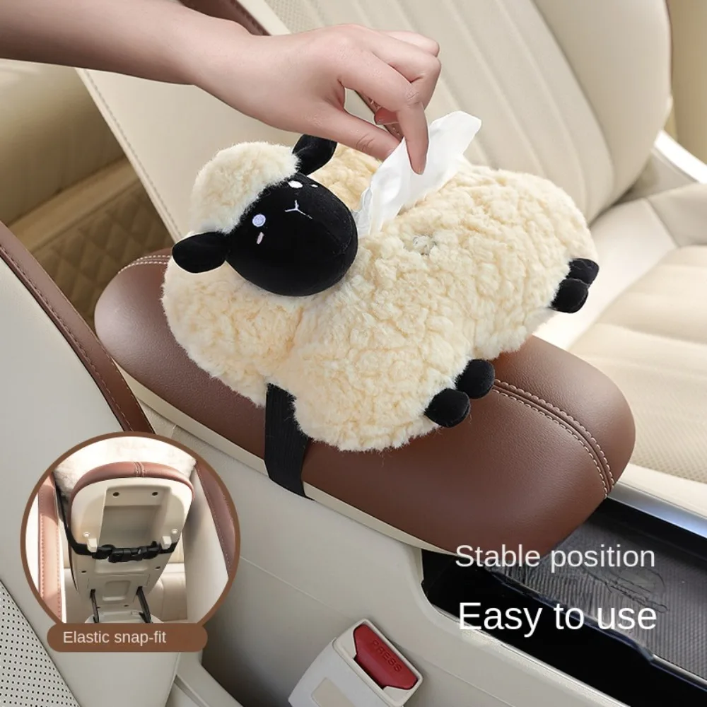 

Soft Plush Lamb Car Tissue Box Tissue Bag Space Saving Car Back Seat Organizer Cartoon Universal Vehicle Paper Box