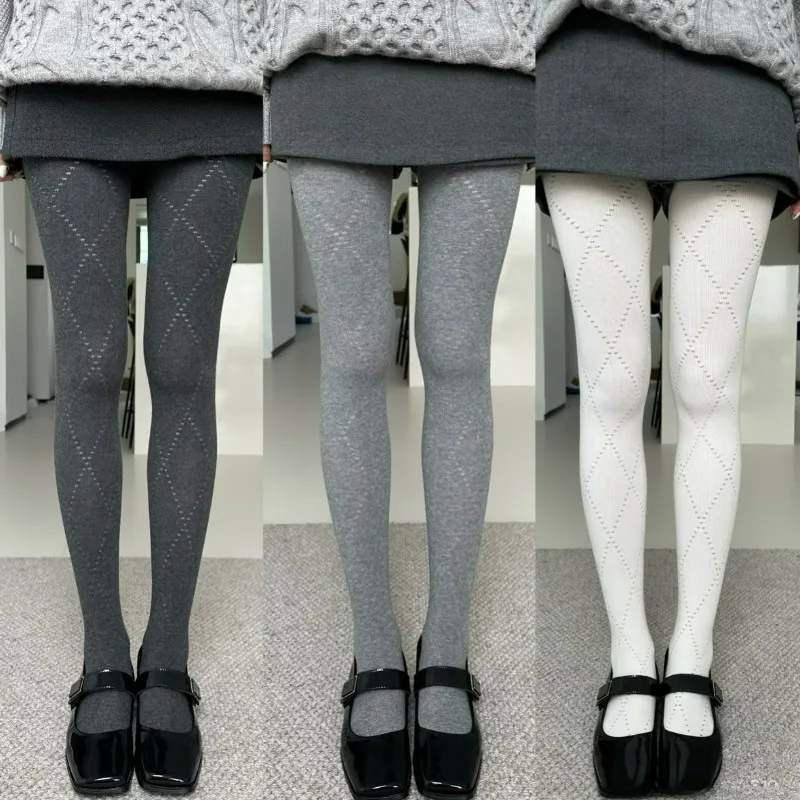 

Solid Color Rhombic Leggings Girls Silky Footed Tights High Waist Elastic Slim Opaque Stockings Pantyhose Women Slimming Tights