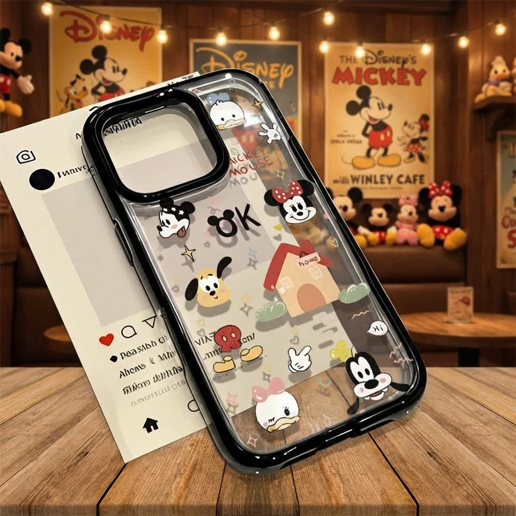 

Чехол для iPhone 15 13 Pro Max 14 с дизайном Микки Мауса, в стиле Ins, с черной рамкой, акриловый, противоударный, защита от падений.