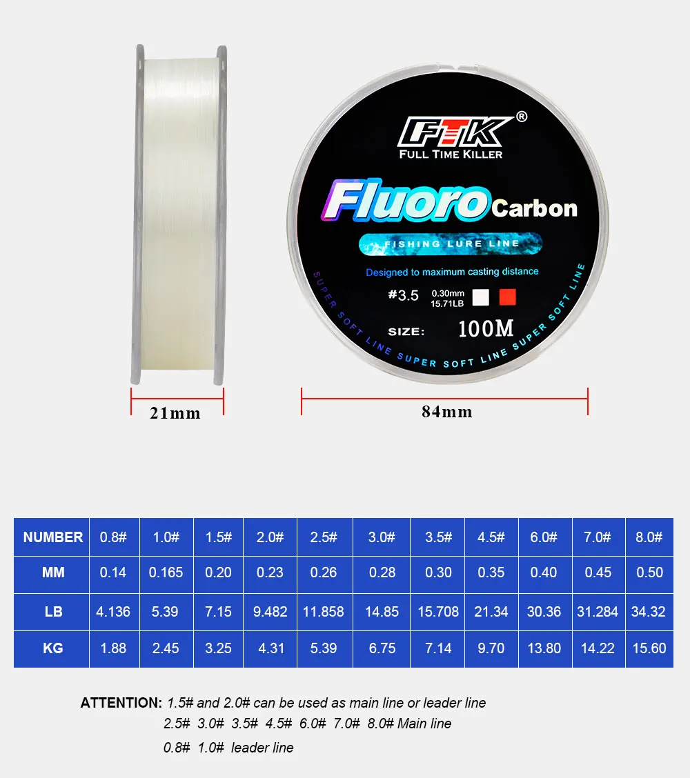 FTK 100m 4.13-34.32LB Fluorocarbon-Angelschnur 0.14mm-0.5mm Rosa Kohlefaser-Fliegenschnur Superweiche Schnur Pesca – Detail 3