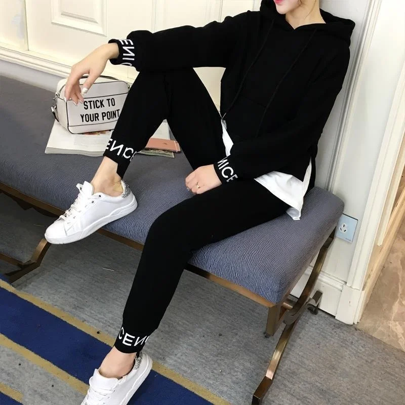 Spring Autumn Sports Suit Women's 2022 New Fashion Plus Size Clothes Korean Style Casual Student Sweater And Pants Two Piece Set