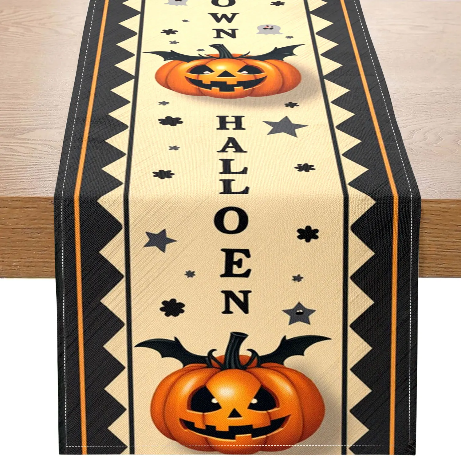 Halloween Pumpkin‑Print Table Runner, Festive Table Decor, Washable Table Runner