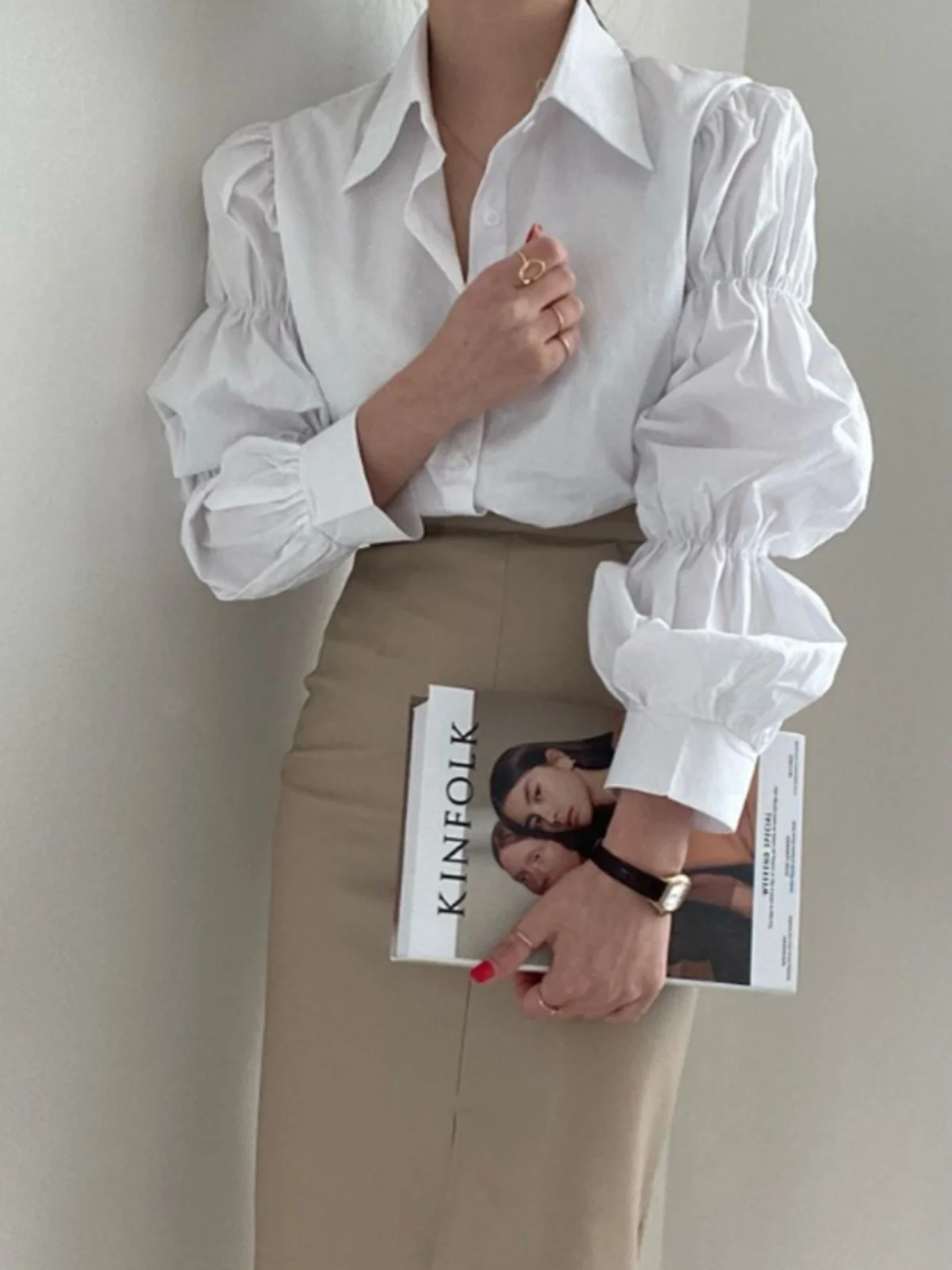 Retro Bubble Sve irt Faion da donna Primavera 2023 Design vintage Casual Taglio dritto Lungo Sve Top con bottoni