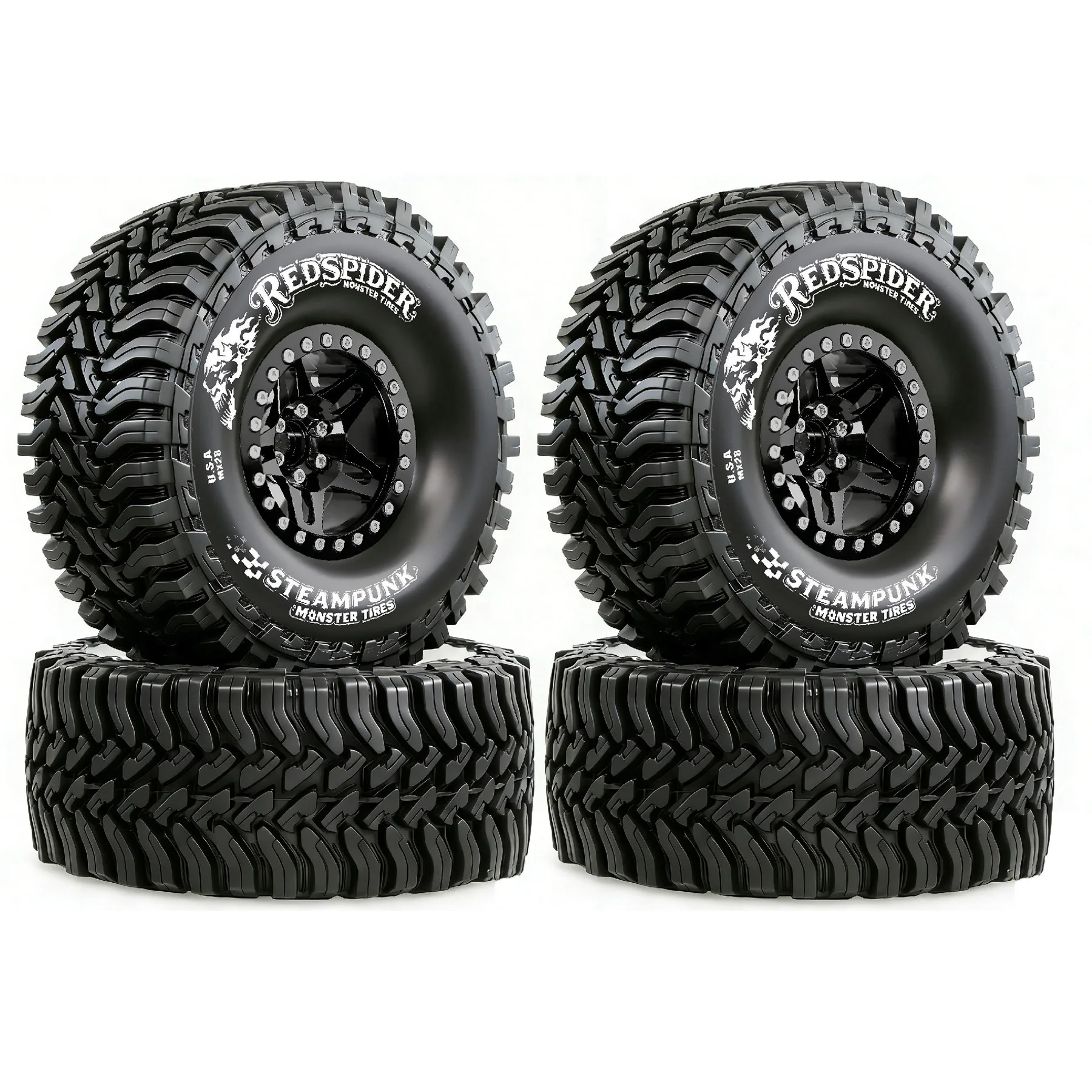 

2.2 Beadlock Wheels and Tires, 5.2'' Tall tyre & 40mm Wide Rims for RC Mud Crawler All Terrain TRX4 Gen8 Capra Wraith Upgrades