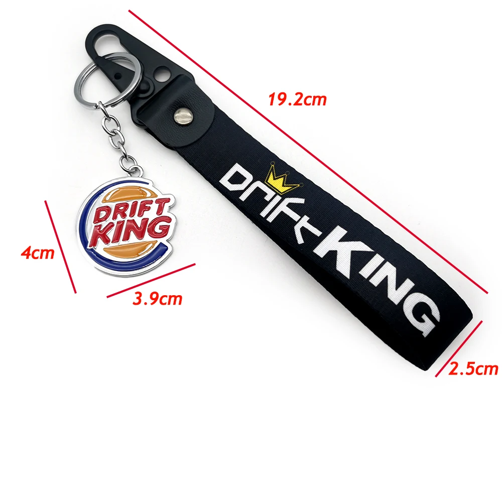 JDM 3D Double Sided Metal Car Keychain Nylon Gift Lanyard Keyring Auto Key Steel Spring Clip Key Starp Key Pendant Drift King