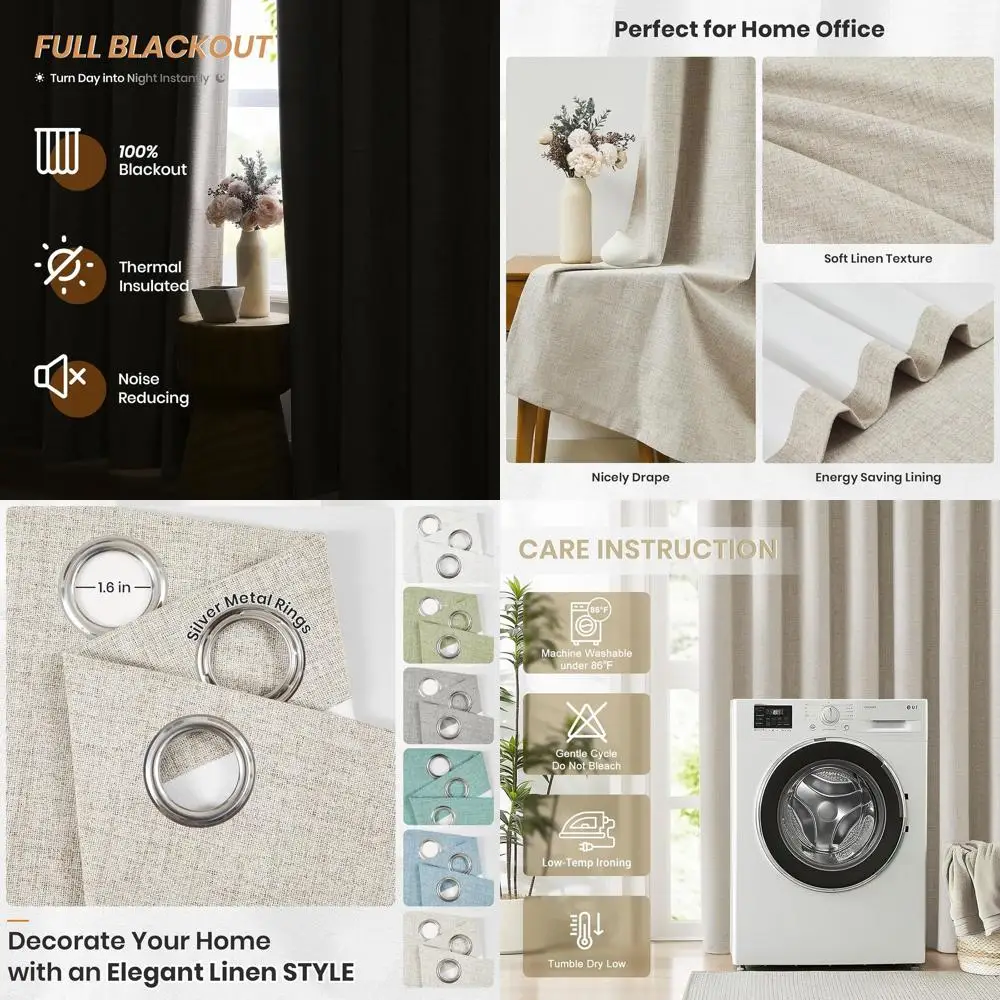 

100% Blackout Beige Linen Curtains 108 Inches Long for Living Room, Bedroom Light Blocking Thermal Insulated Burlap Textured Cur