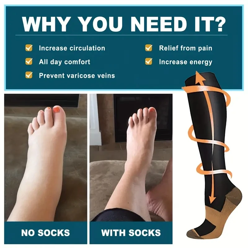 6 Paar Kupferionen-Sport-Kompressionssocken für Männer und Frauen, einfarbige Kompressions-Drucksocken für Radfahren, Fußball, Basketball – Detail 1