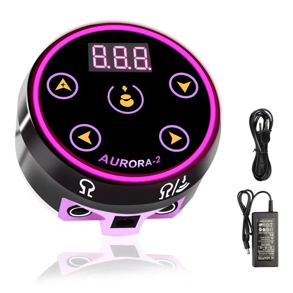 Aurora 2 Tattoo Power Supply Professional Tattoo Power Supply Box for Coil & Rotary Tattoo Machine Pen,Dual Outputs/Colorful LED