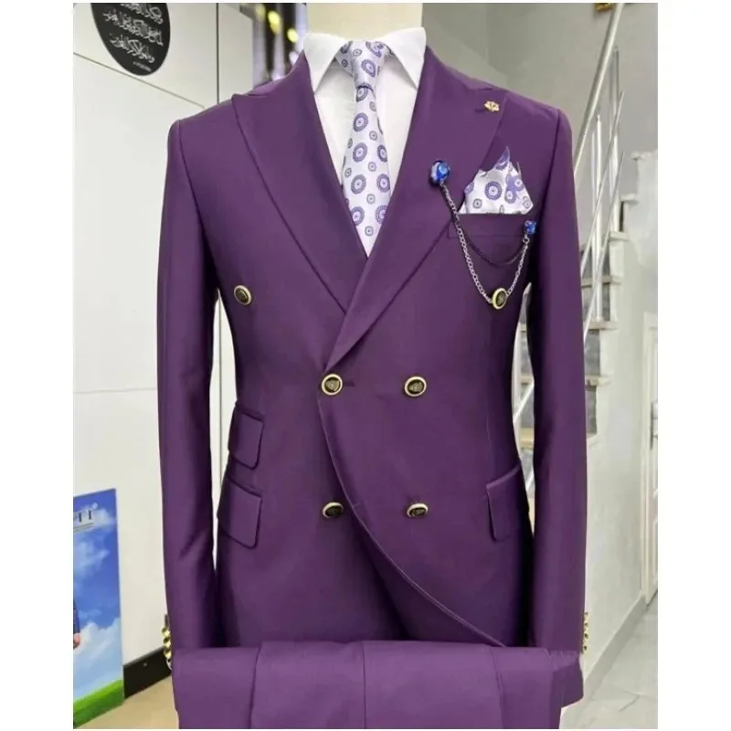 Thorndike 2027 New Double Breasted BPurple Suits for Men Elegant Groom Outfits Set Casual 2 Piece Jacket Pants Set Costume Homme