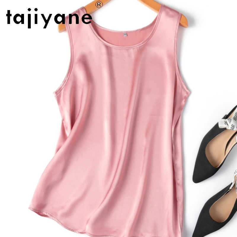 TAJIYANE 100% Mulberry Silk Tank Tops Women Sleeveless Womens Clothing Summer 2024 Fashion Straight Type More Colors Кроп Топ