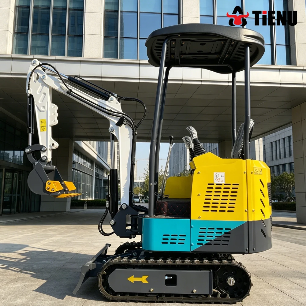 Mini Excavator: EPA Certified and Customizable Equipped with a bucket and canopy suitable for farm operations