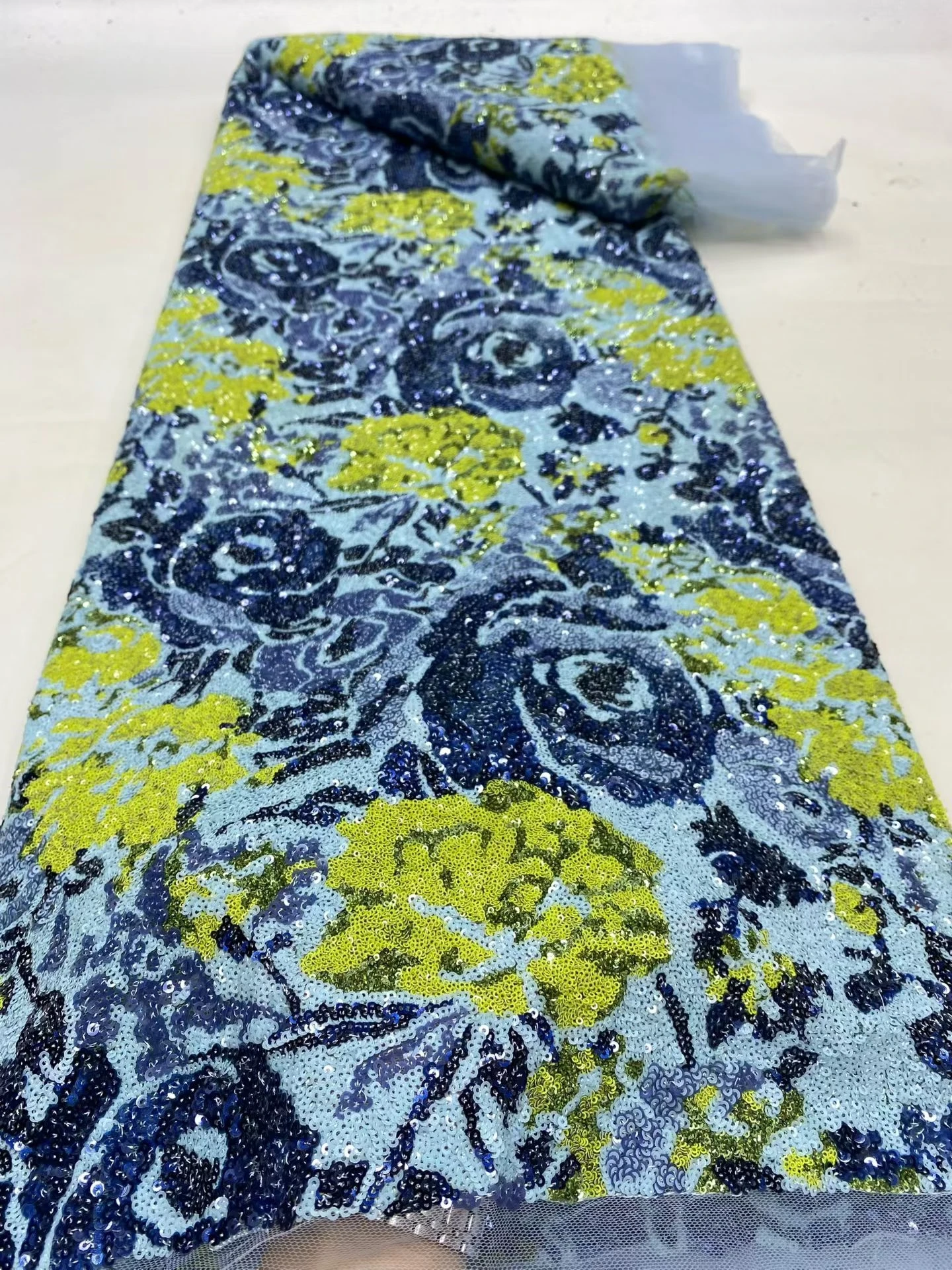 

Latest 2025 High Quality African Nigerian With Tulle Sewing Lace Fabric Guipure Embroidery Beads Dresses Sequins 5Yards DP0475