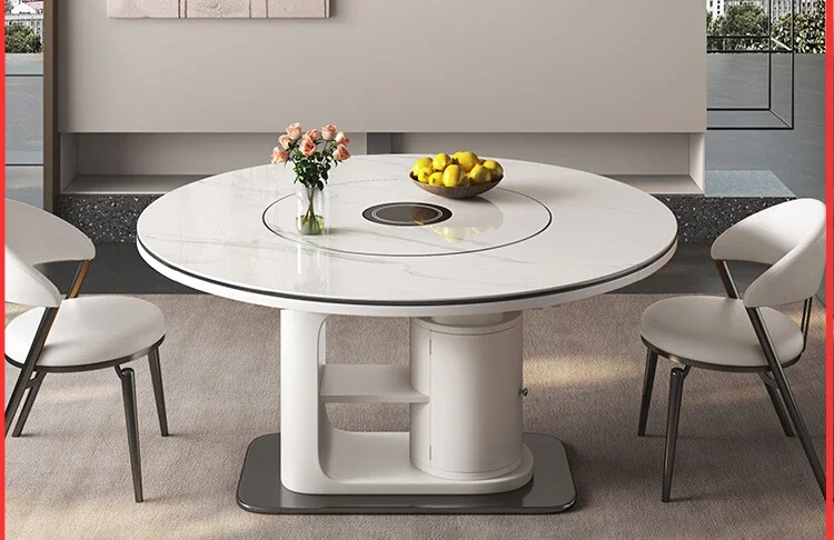 Simple Small-sized Dining Table and Chair Combination with Induction Cooker for Retractable Round Dining Table with Rock Plate