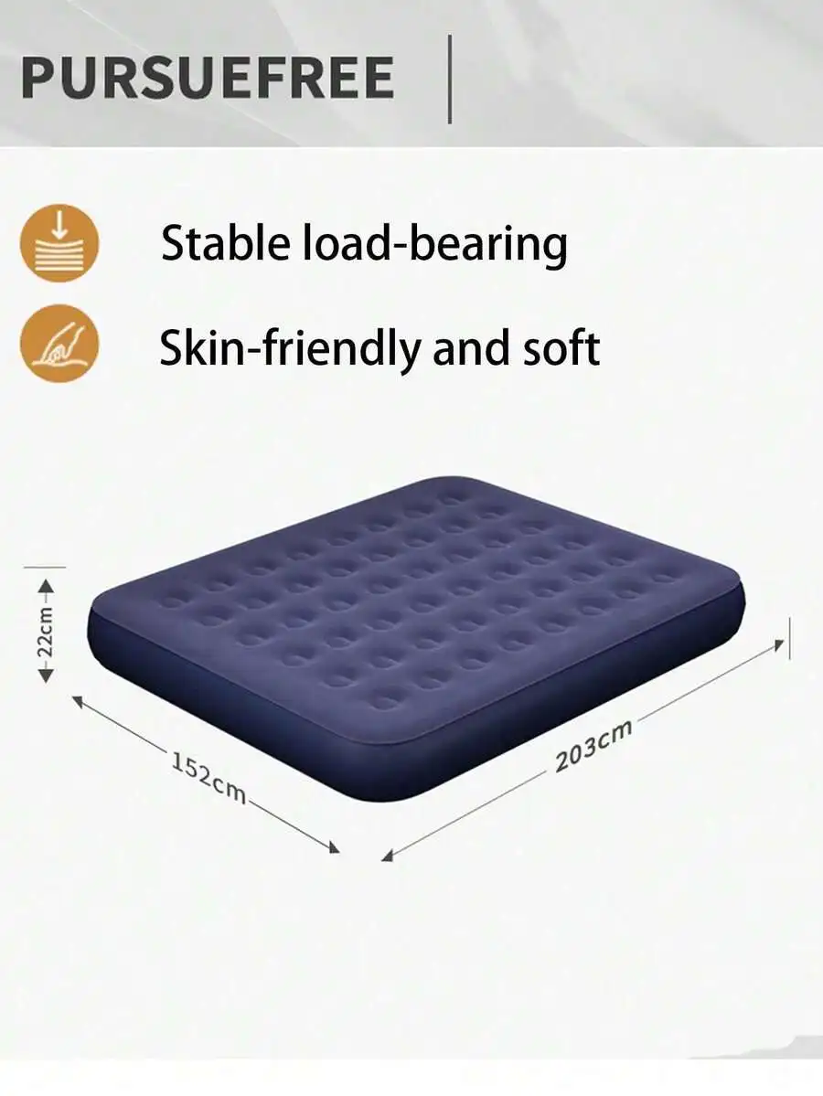 Luxury Elevated Blue Inflatable Bed, Made Of Thick PVC Material, Suitable For Indoor/Outdoor Use, Applicable For Bedroom, Living