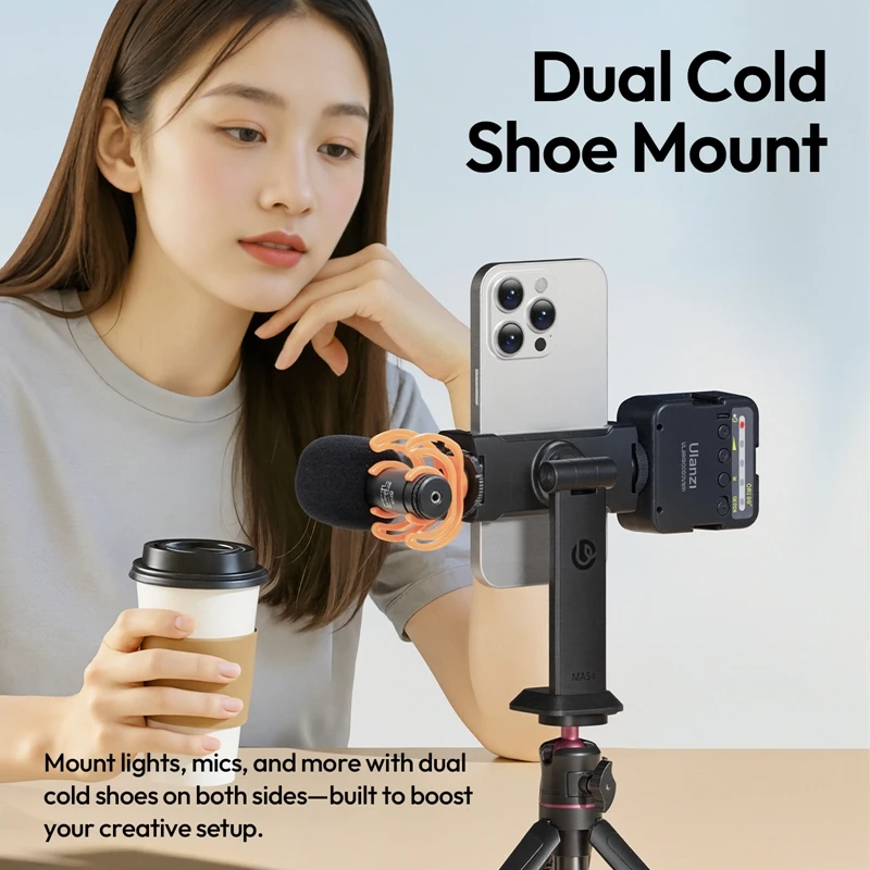 Ulanzi MA54 Uka Phone Holder with Dual Cold Shoe Mount Photography Phone Clamp Vlog Shot for Monopod Desktop Tripod Selfie Stick