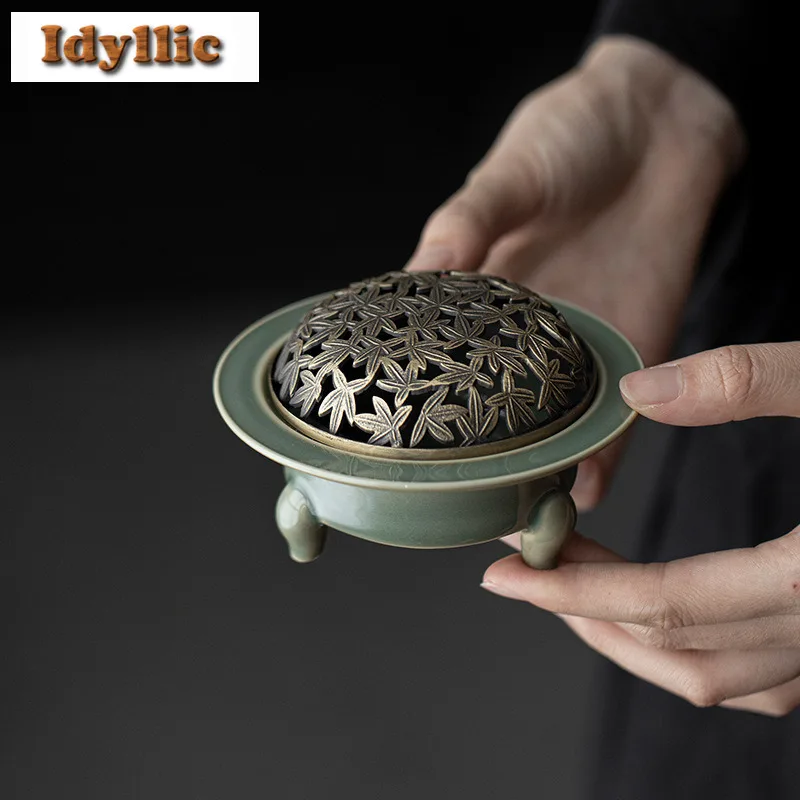 يوي فرن سيلادون السيراميك ترايبوديا حامل البخور نافورة الماء الديكور البخور المعلقات عزز مبخرة خدمات الشاي الحرفية