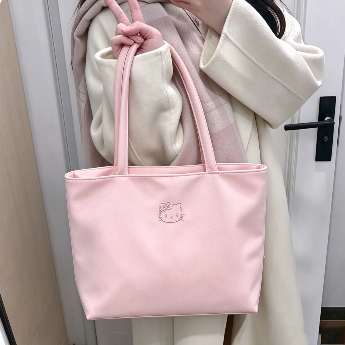 Cute Hello Kitty Tote Bag,Round Shoulder Strap Large Capacity Zipper Handbag,Casual Daily Shoulder Crossbody Bag forWomen Girls