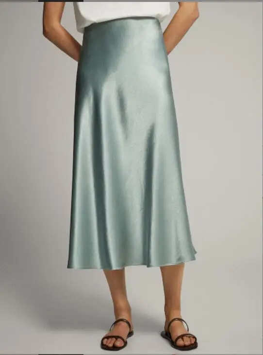 

2022 New Spring Summer Fashion Gloss High Waist Skirt Women Solid Color Simple All-match Casual Bottoms Female