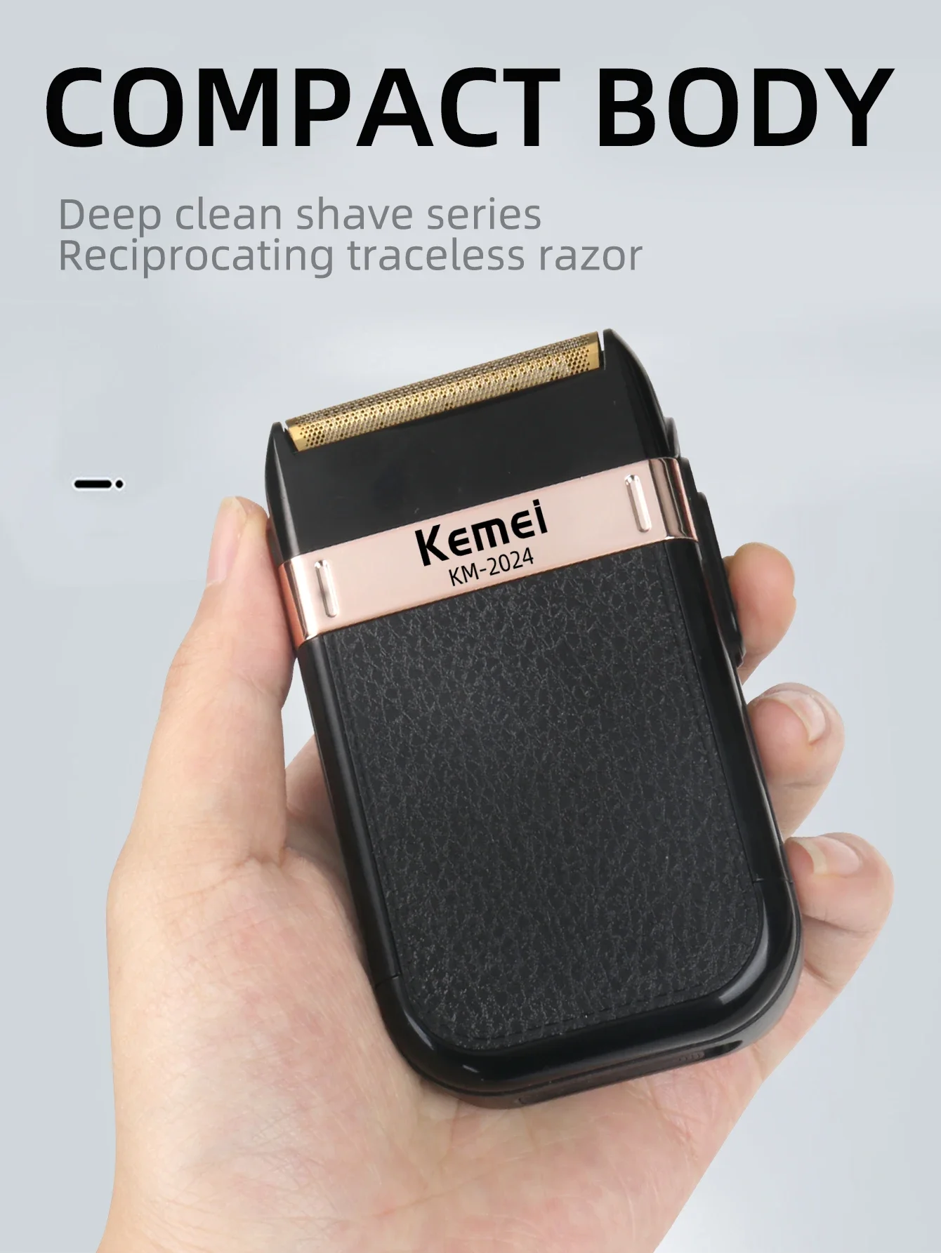Kemei KM-2024 Elektrorasierer für Männer, kabelloser Rasierer mit zwei Klingen, wiederaufladbar, USB-Rasiermaschine, Friseur-Trimmer – Detail 7