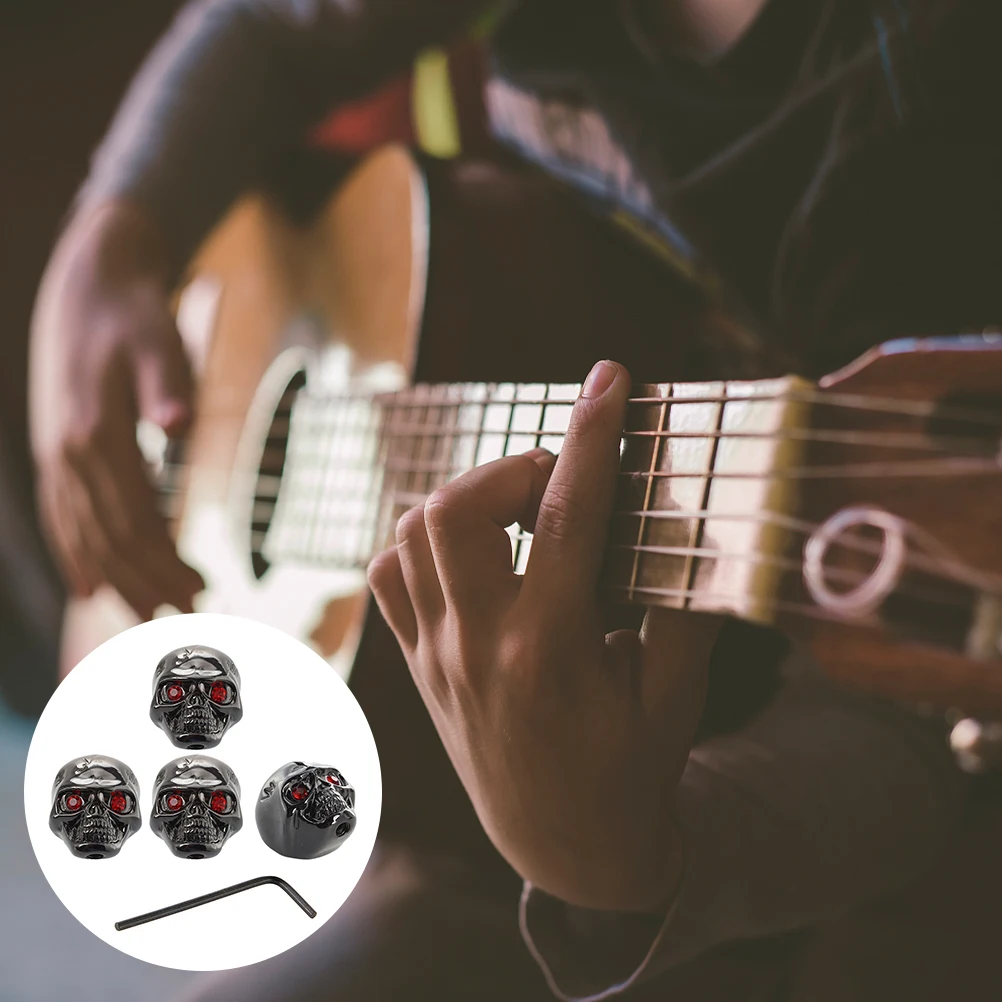 

4Pcs Electric Guitar Skull Head Metal Control Knobs Tone Volume Replacement Bass Accessory Tone Volume Control Knob