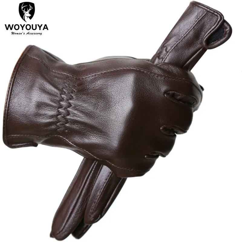 men's sheepskin gloves winter warm plus velvet short thin driving color leather gloves new high-end Winter gloves for men -8025Y