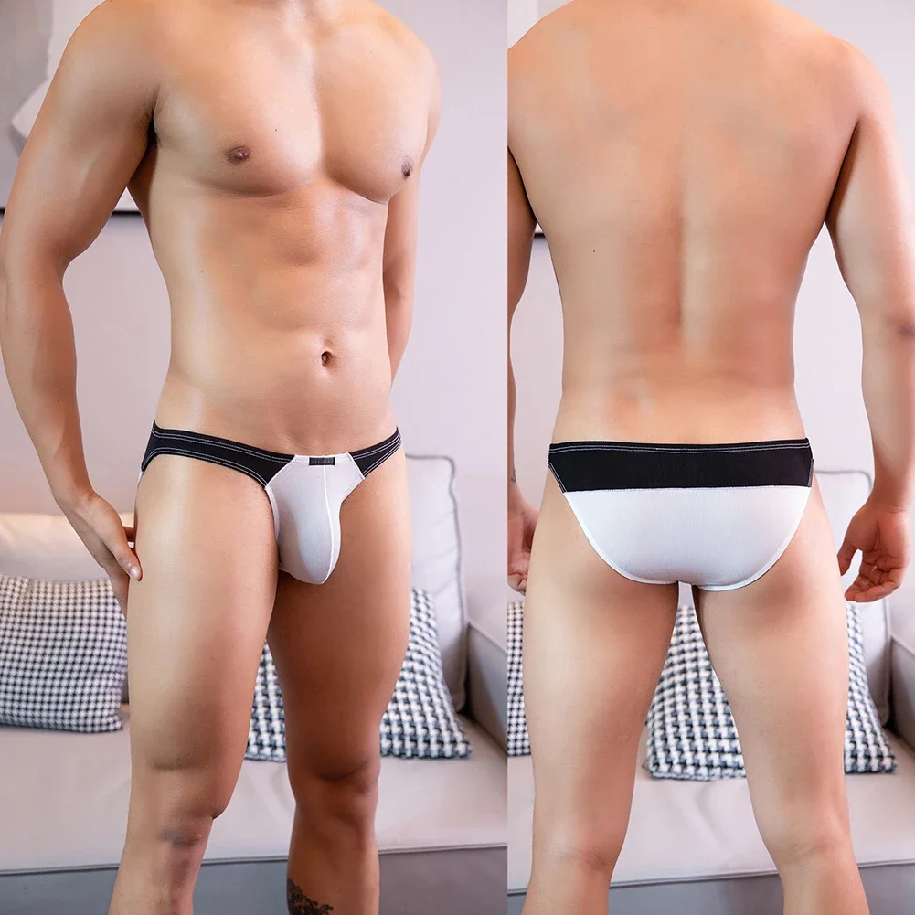 Sexy Mens Low Rise See Through Underwear Briefs Bulge Enhancer Pouch Panties Patchwork Man Lingerie Soft Comfort Underpant A50