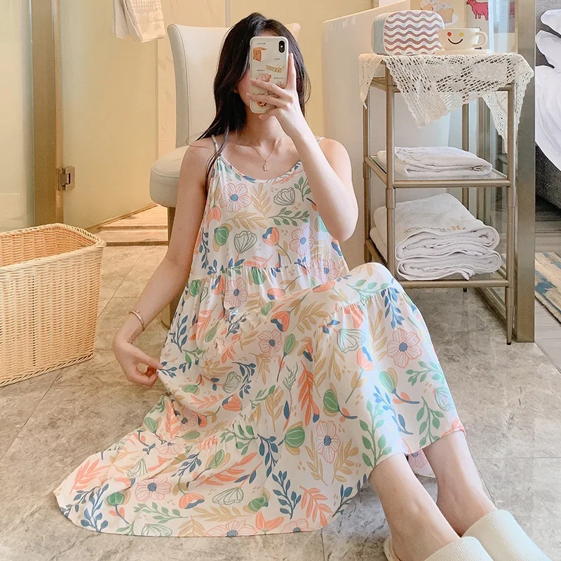 

Plus Size Camisole Floral Print Woman Satin Summer Nightgowns Nightdress Night Robe Lounge Women Pijama Sleepwear Pajama Pj