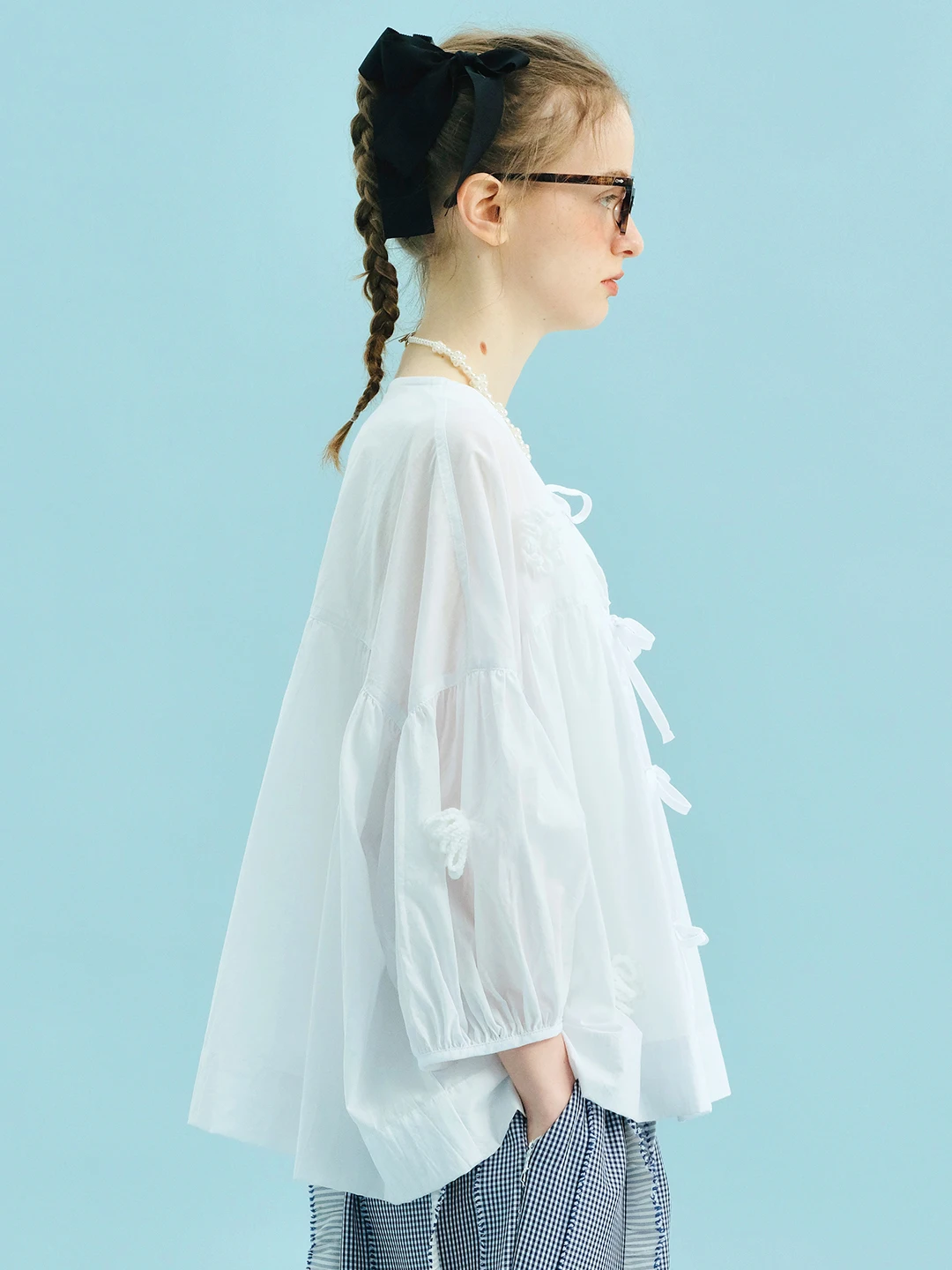 Shirt imakokoni 2025 summer commuting small fresh artistic cotton loose drawstring cardigan top 255058