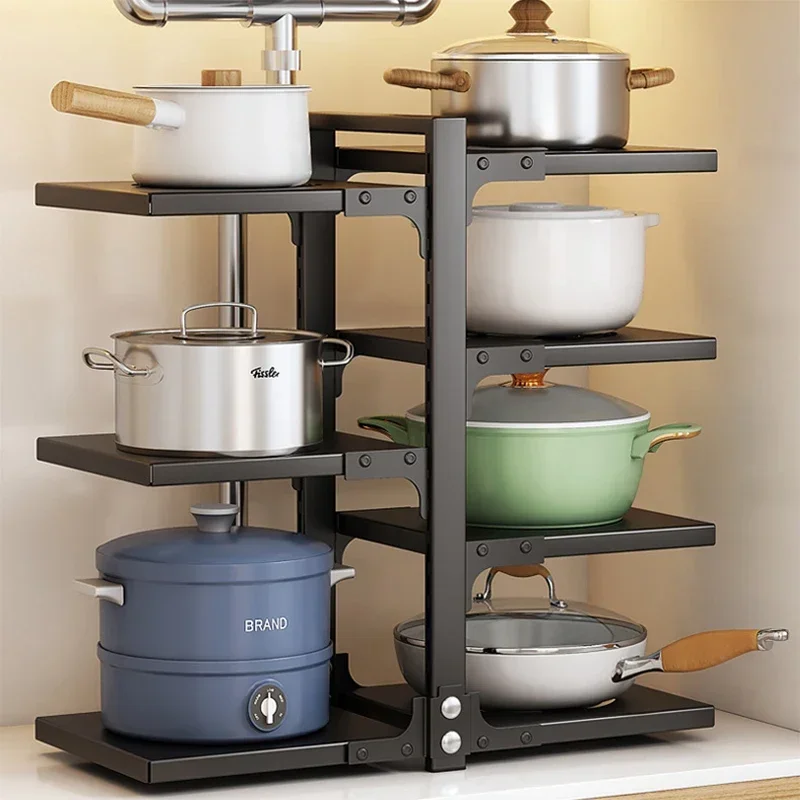 3 Layers Rack Adjustable Kitchen Desktop Under Sink Pot Cover Pot Holder Bowl Holder Shelving Multifunctional Folding Storage