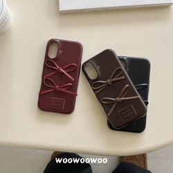 Luxurious simple Retro Fashion Lovely Bowknot Leather Case For iPhone 16 15 13 14 Pro Max Soft Matte TPU Phone Back Cover