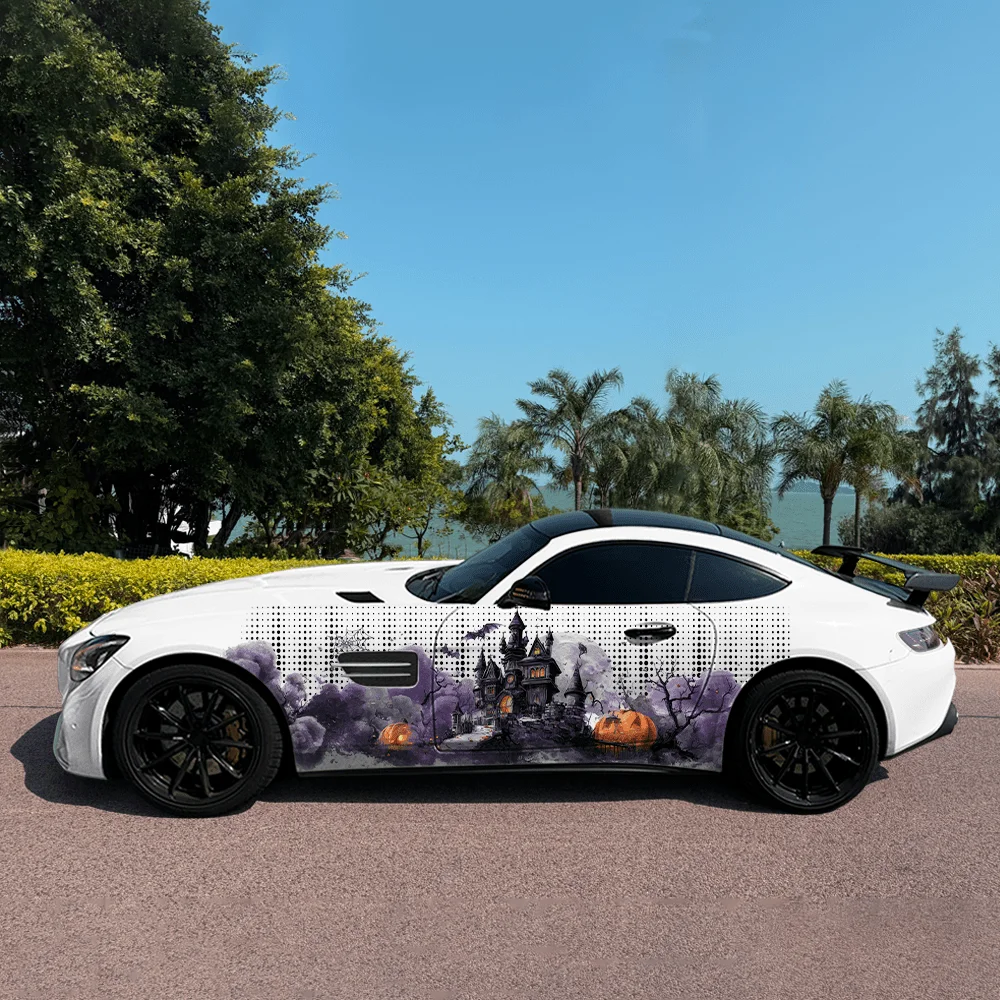 Halloween Castle Creative Pattern Stickers Car Body Door Side Fashion Stickers Two pieces of decoration suitable for all cars ca