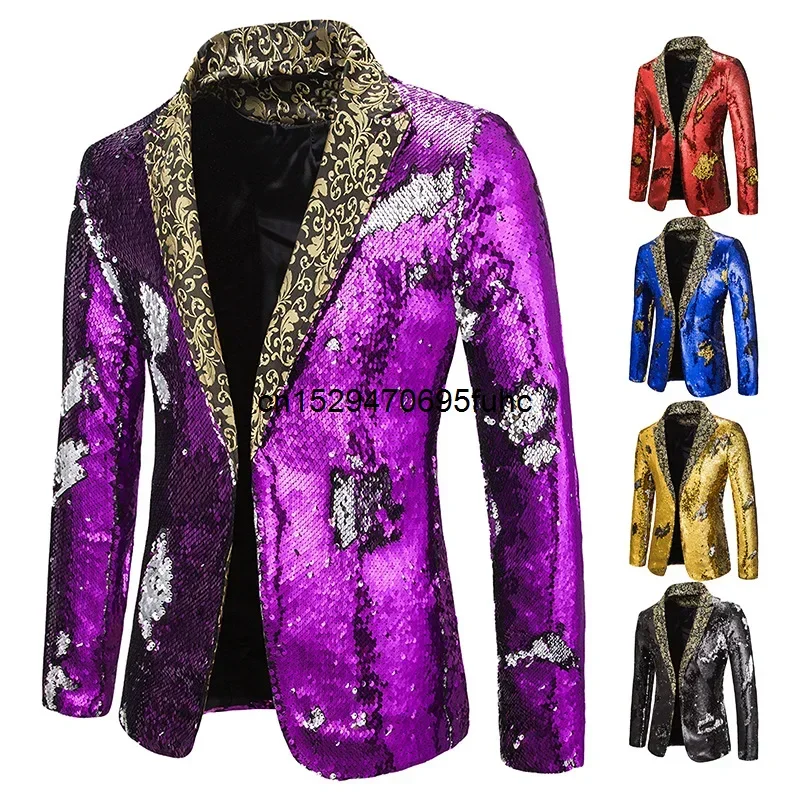 Männer Blazer Shiny Pailletten Schal Kragen anzug Männer Hochzeit Bräutigam Sänger Prom Glitter Anzug Jacke DJ Club Bühne Männer anzug