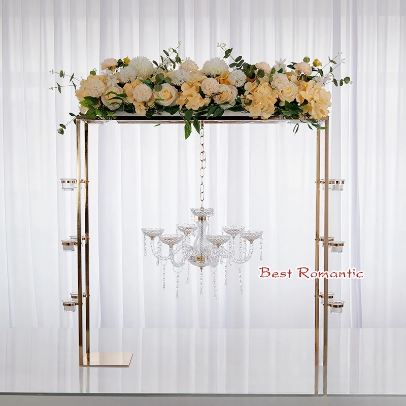 Wedding props wrought iron electroplating geometric flower stand square frame detachable wedding scene main table decoration