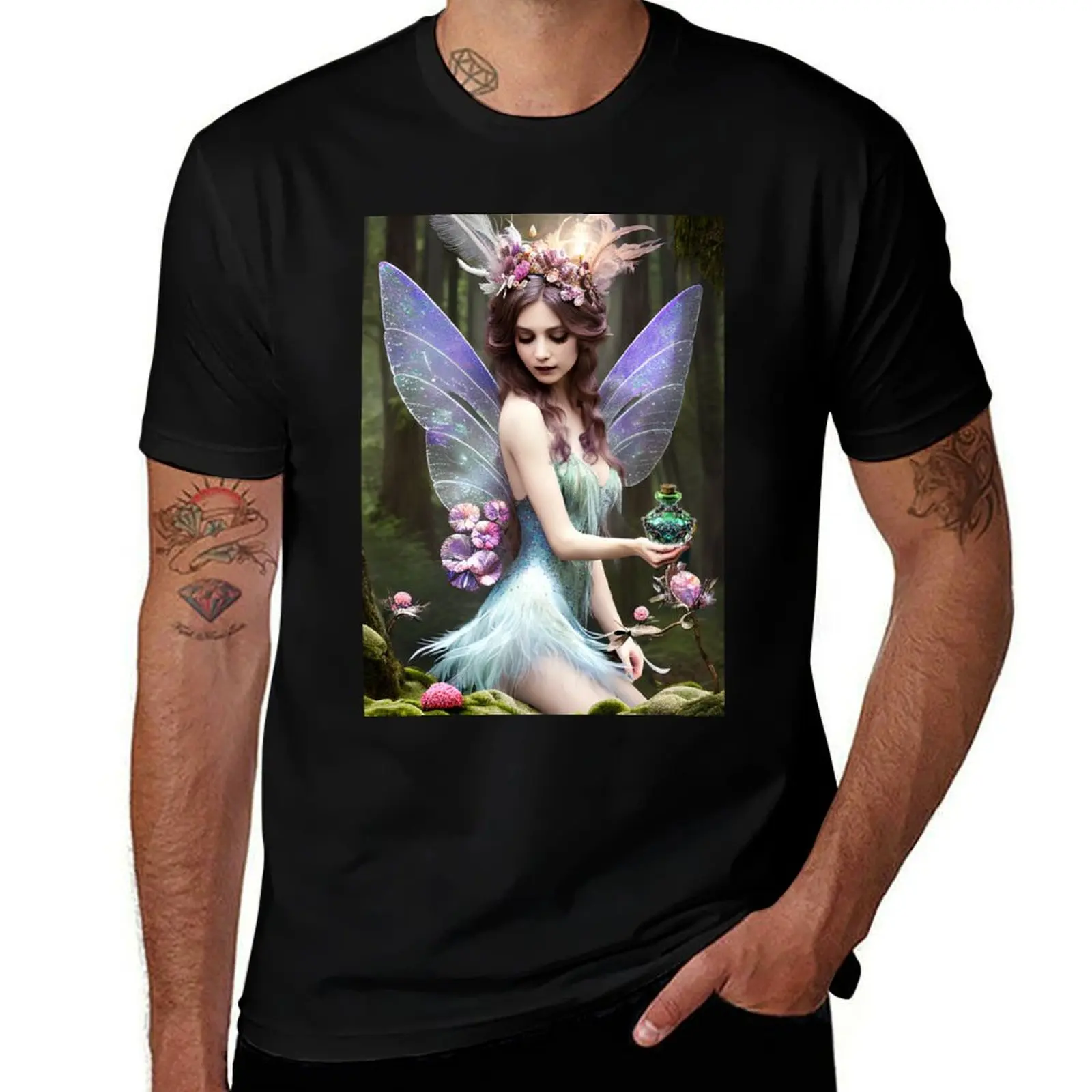 Forest Fairy With Potion T-Shirt Casual Light Summer Short Sleeve Top T-Shirt