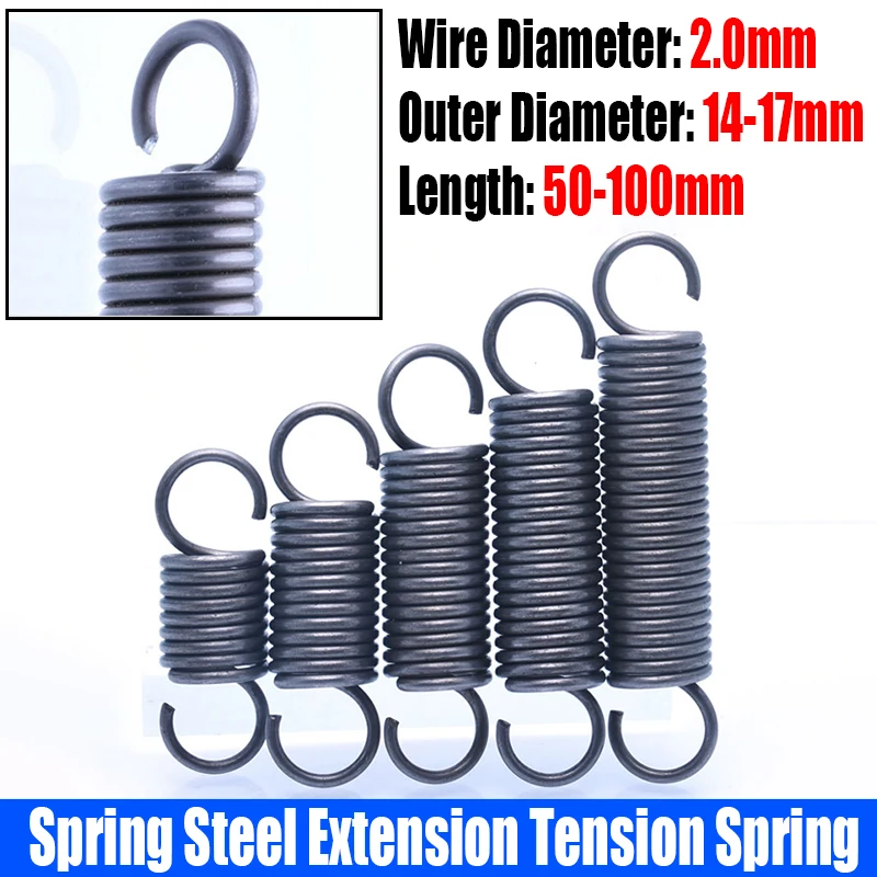 

2PCS 2.0mm Wire Diameter Spring Steel S Hook Extension Tension Spring Coil Spring Hook Spring L=50-100mm Outer Diameter 14-17mm