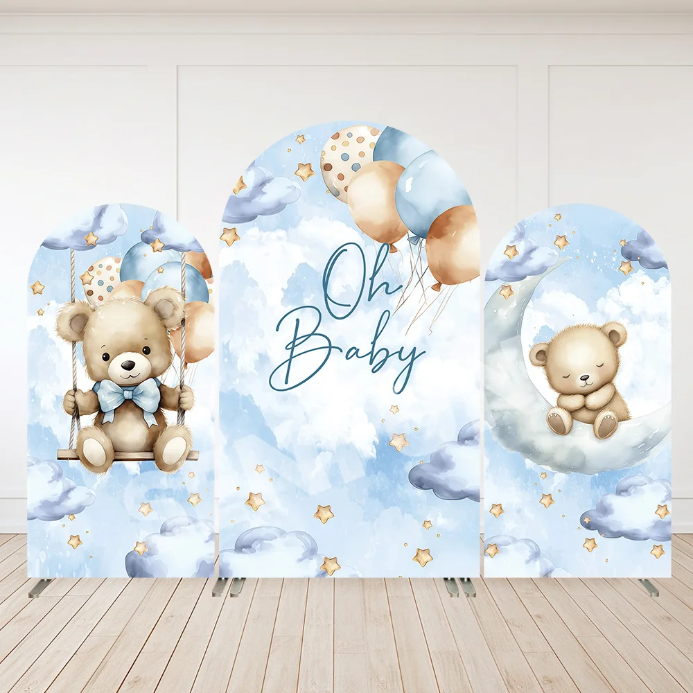 أوه بيبي بالونات حفلة قوس جدار مخصص القمر الدب استحمام الطفل ديكورات الحفلات كيارا مقوس خلفية غطاء مخصص عيد ميلاد راية