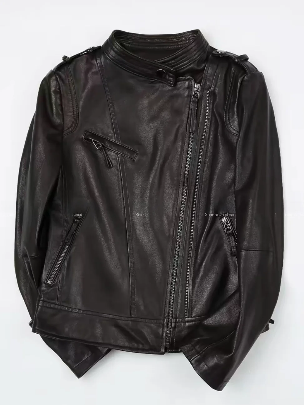 

Новая женская кожаная куртка Ning 2025 из натуральной овчины с длинными рукавами, на молнии, класса люкс, подходит для небольших размеров