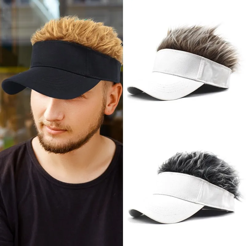 Men Women Funny Spiked Hairs Wig Hats Casual Baseball Cap Sunshade Adjustable Outdoor Sports Party Role Play Golf Sun Visor