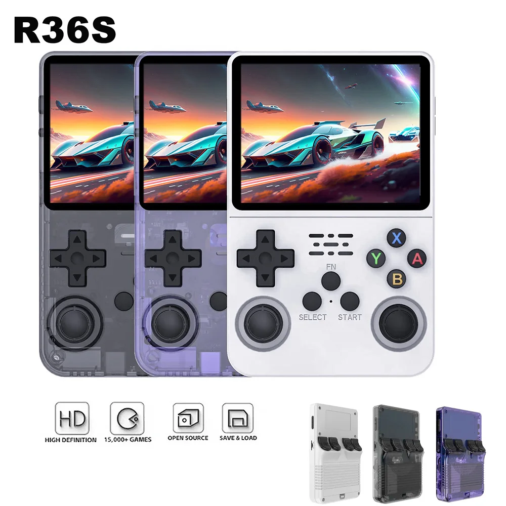 Consola de Juegos Retro R36S, Pantalla IPS de 3.5 Pulgadas, Reproductor Portátil de Bolsillo, 64GB con +15000 Juegos, 128GB con +20000 Juegos, el Mejor Regalo para Niños