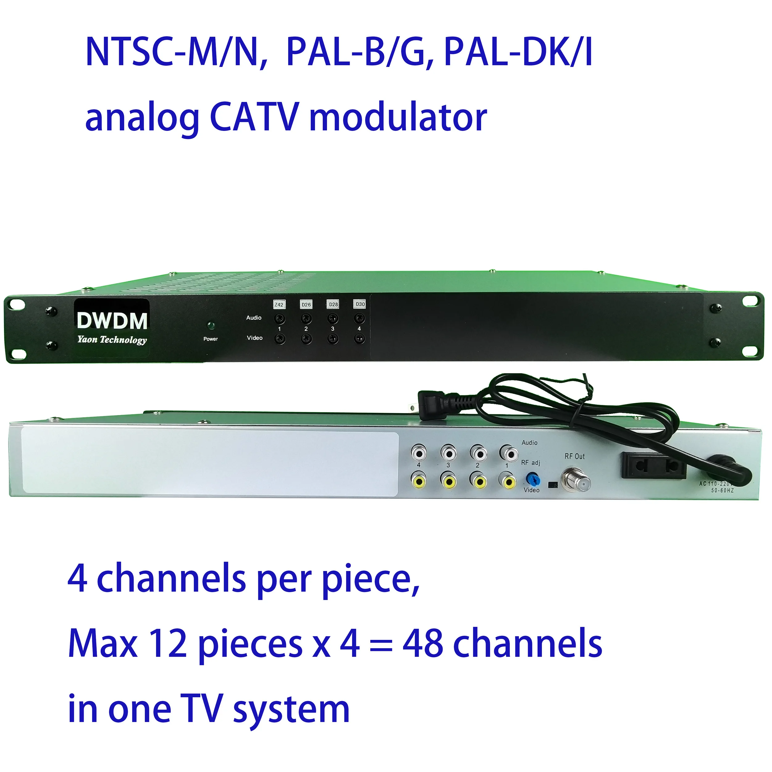 4 interval channels analog CATV modulator, 4 in 1 catv headend modulator, NTSC CATV modulator PAL-B/G RF modulator, PAL-DK