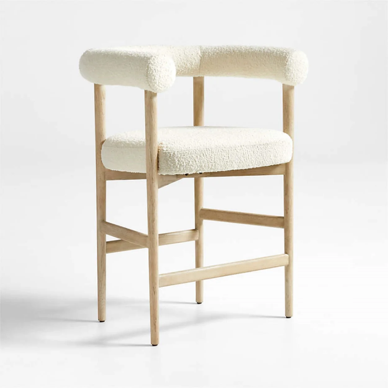 

# Modern Wooden Counter Stool Chair White Teddy Velvet Cushion Wooden Leg Curved Backrest bar Stools for Kitchen