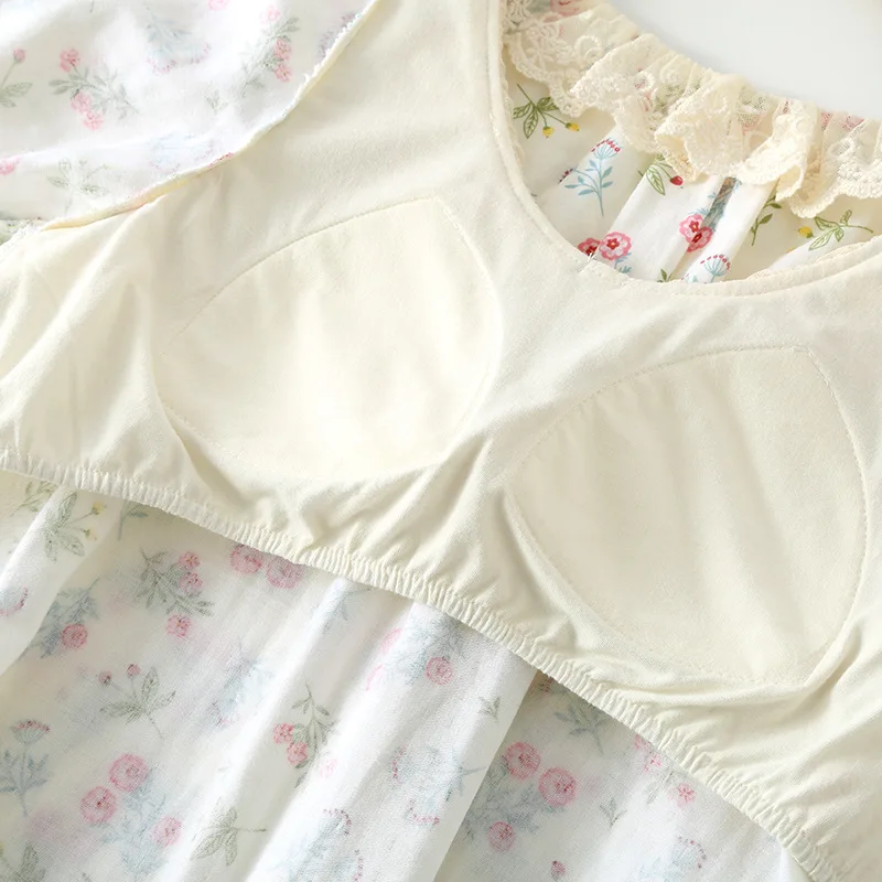 Conjunto de pijamas de manga corta con cuello en V de encaje para mujer, ropa interior de algodón puro, ropa de dormir suelta fina para dormir, Verano